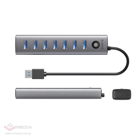 Hub Orico CL7U-U3 7x USB-A 3.0 + USB-C 5V/3A 1m - szary