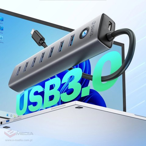 Hub Orico CL7U-U3 7x USB-A 3.0 + USB-C 5V/3A 1m - szary