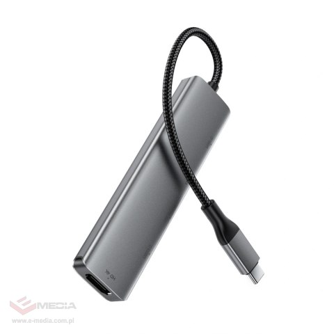 Hub USB Acefast J16 stacja dokująca USB-C 5w1 HDMI 4K 60Hz PD90W - szara