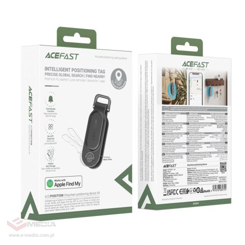 Lokalizator Bluetooth Acefast S4 w formie breloka na klucze kompatybilny z Apple Find My - czarny