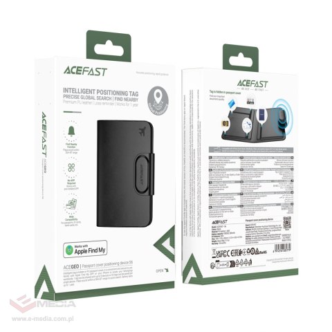 Lokalizator Bluetooth Acefast S6 w formie etui na paszport kompatybilny z Apple Find My - czarny