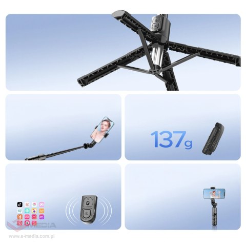 Selfie stick Orico SPN100 statyw 1/4" na telefon kamerę aparat z obrotem 360 stopni Bluetooth 5.2 - czarny