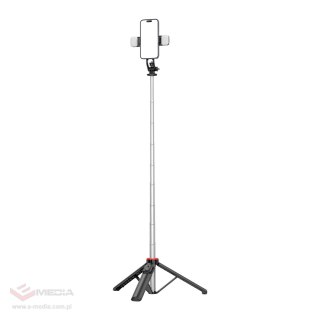 Selfie stick WC13YDS teleskopowy tripod 1.3m z podwójną lampą i uchwytem na telefon - czarny