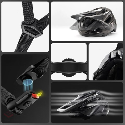 Kask rowerowy Rockbros LK-99 na rower górski z regulowanym daszkiem i zapięciem magnetycznym 58-62 cm - czarny