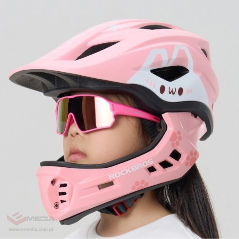 Kask rowerowy Rockbros TT-32002 Rabbit dziecięcy z odpinaną szczęką rozmiar M (54-58) - różowy