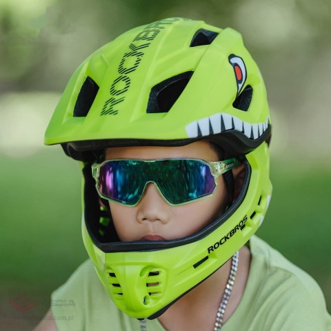 Kask rowerowy Rockbros TT-32004 Shark dziecięcy z odpinaną szczęką rozmiar M (54-58) - zielony