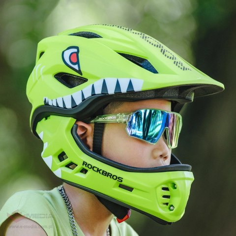 Kask rowerowy Rockbros TT-32004 Shark dziecięcy z odpinaną szczęką rozmiar M (54-58) - zielony