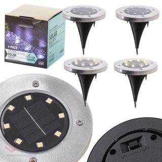 Lampy ogrodowe solarne najazdowe gruntowe czujnik zmierzchu wbijane świecący dysk 8LED 4szt. zimny biały