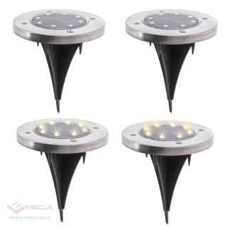 Lampy ogrodowe solarne najazdowe gruntowe czujnik zmierzchu wbijane świecący dysk 8LED 4szt. zimny biały