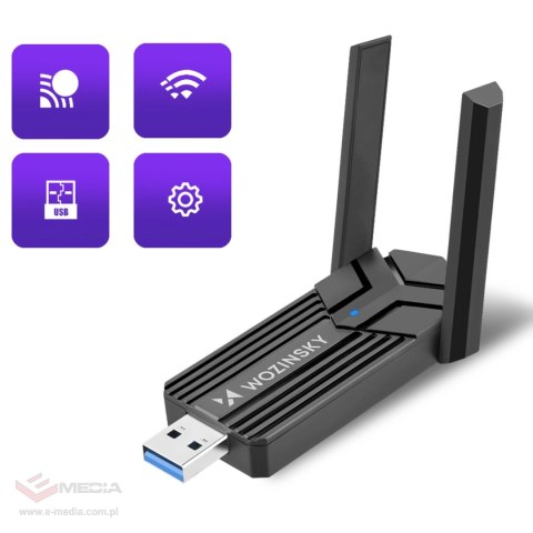 Adapter Wozinsky WAX-1800 dwupasmowy bezprzewodowy USB 3.0 WiFi 6 - czarny