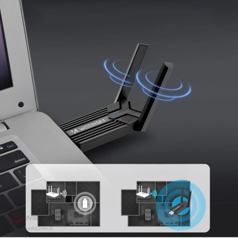 Adapter Wozinsky WAX-1800 dwupasmowy bezprzewodowy USB 3.0 WiFi 6 - czarny