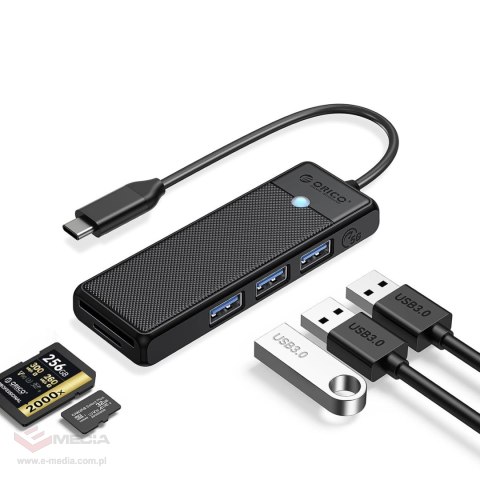 Hub USB Orico PAPW3AT-C3 4-portowy 3x USB-A 3.0 z czytnikiem kart microSD/SD 1 m - czarny