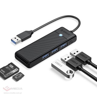 Hub USB Orico PAPW3AT-U3 4-portowy 3x USB-A 3.0 z czytnikiem kart microSD/SD 1 m - czarny