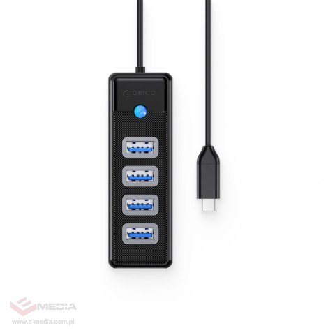 Hub USB Orico PW4U-C3 4-portowy USB-A 3.0 1,8 m - czarny