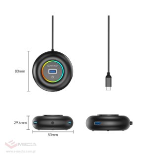 Hub USB Orico YXR4-C3 RGB 4-portowy USB-A 3.0 z portem audio/mikrofonowym 0,3 m - czarny