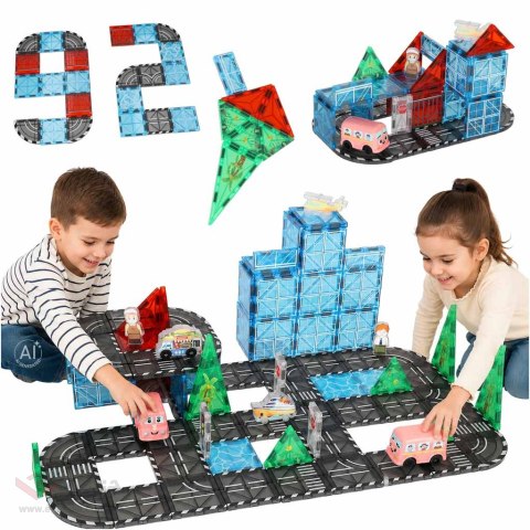 Klocki magnetyczne konstrukcyjne 3D miasto samochody 91 elementów
