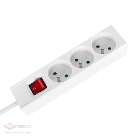 Przedłużacz 3 gniazda 2m typu francuskiego z przełącznikiem (3x1,5mm) Rebel biały