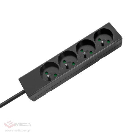 Przedłużacz 4 gniazda 2m typu francuskiego bez przełącznika (3x1,5mm) Rebel czarny