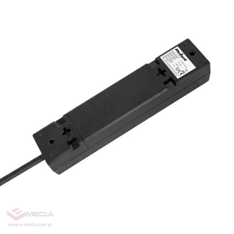 Przedłużacz 4 gniazda 2m typu francuskiego bez przełącznika (3x1,5mm) Rebel czarny