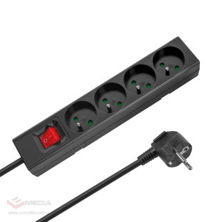 Przedłużacz 4 gniazda 2m typu francuskiego z przełącznikiem (3x1,5mm) Rebel czarny