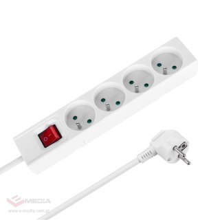 Przedłużacz 4 gniazda 3m typu francuskiego z przełącznikiem (3x1,5mm) Rebel biały