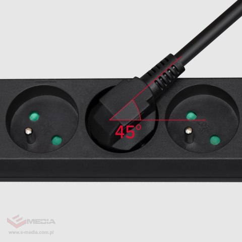 Przedłużacz 4 gniazda 3m typu francuskiego z przełącznikiem (3x1,5mm) Rebel czarny