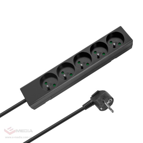 Przedłużacz 5 gniazd 3m typu francuskiego bez przełącznika (3x1,5mm) Rebel czarny