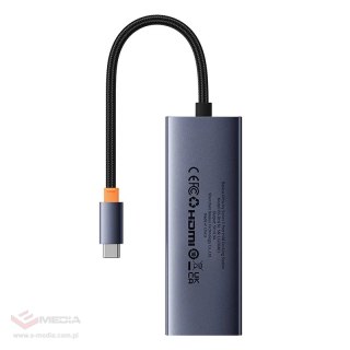 Stacja dokująca Baseus UltraJoy Series 5-Port USB-C do HDMI4K@30Hz + 3xUSB 3.0 + PD (szary)