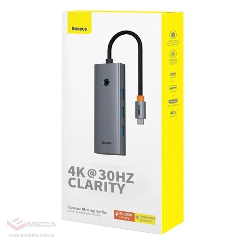 Stacja dokująca Baseus UltraJoy Series 5-Port USB-C do HDMI4K@30Hz + 3xUSB 3.0 + PD (szary)
