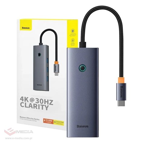 Stacja dokująca Baseus UltraJoy Series 5-Port USB-C do HDMI4K@30Hz + 3xUSB 3.0 + PD (szary)