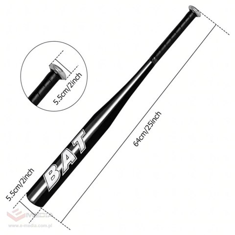 Kij Baseballowy Bejsbolowy Bat Aluminiowy 25" 64cm Mocny Treningowy Czarny