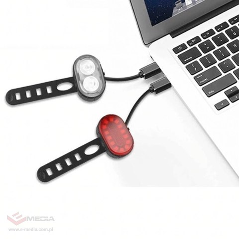Lampka Rowerowa Światło Przód Tył Led Na Rower Kierownicę Mocna Usb 2szt.