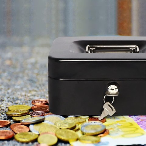 Metalowa Kasetka na Pieniądze Bilon Monety Banknoty Dokumenty Sejf Klucze