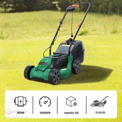 Kosiarka Elektryczna Lekka Mocna do Koszenia Trawy Duży Kosz 30L 1600W 32cm