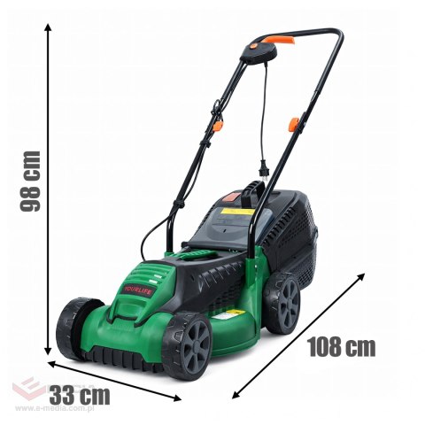 Kosiarka Elektryczna Lekka Mocna do Koszenia Trawy Duży Kosz 30L 1600W 32cm