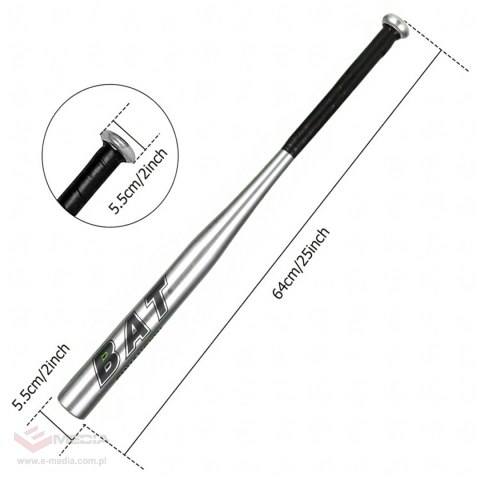 Kij Baseballowy Bejsbolowy Bat Aluminiowy 25" 64cm Mocny Treningowy Srebrny