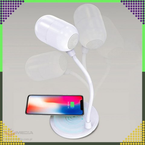 Lampka Biurkowa Nocna Ładowarka Indukcyjna Głośnik Bluetooth Szkolna Nauka