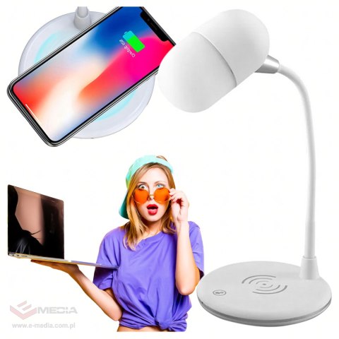 Lampka Biurkowa Nocna Ładowarka Indukcyjna Głośnik Bluetooth Szkolna Nauka