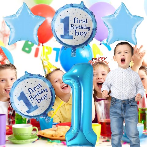 Balony na 1 Urodziny Roczek Chłopiec Zestaw 5 szt Gwiazdki Balon