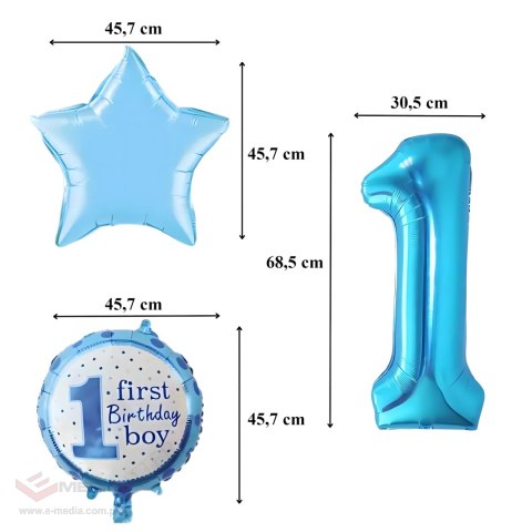 Balony na 1 Urodziny Roczek Chłopiec Zestaw 5 szt Gwiazdki Balon