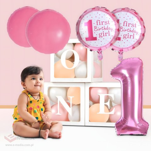 Balony na 1 Urodziny Roczek Dziewczynka Zestaw 5 szt Gwiazdki Balon