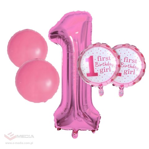 Balony na 1 Urodziny Roczek Dziewczynka Zestaw 5 szt Gwiazdki Balon