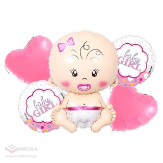 Balony na Baby Shower Bobas Dziewczynka Baby Girl Zestaw 5 szt Gwiazdki