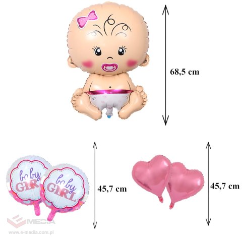 Balony na Baby Shower Bobas Dziewczynka Baby Girl Zestaw 5 szt Gwiazdki