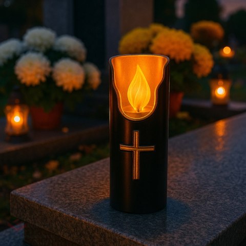 Świeca Led na Baterie Czarna Świeczka Efekt Płomienia 15cm Wkład do Zniczy