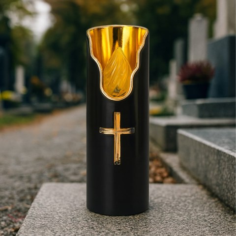 Świeca Led na Baterie Czarna Świeczka Efekt Płomienia 15cm Wkład do Zniczy