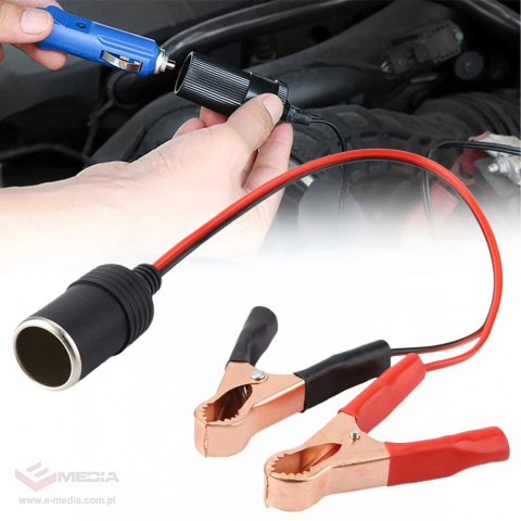Adapter Przejściówka Gniazda Zapalniczki z Wyjściem na Krokodylki 12V 24V