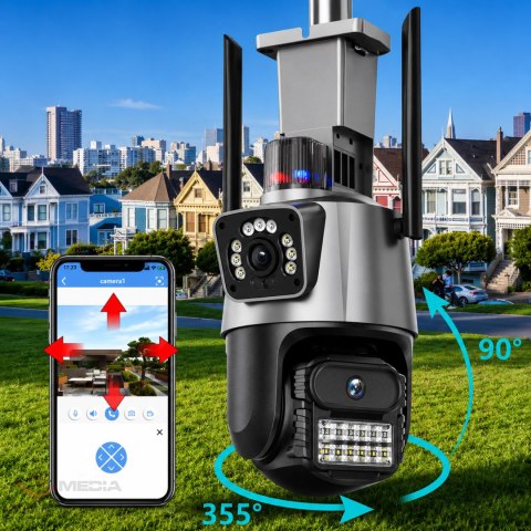 Kamera Podwójna Wifi Zewnętrzna Wewnętrzna Obrotowa Smart Detekcja Alarm IP