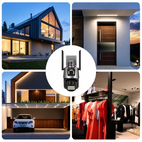 Kamera Podwójna Wifi Zewnętrzna Wewnętrzna Obrotowa Smart Detekcja Alarm IP