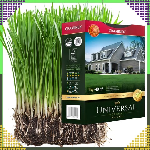 Premium Trawa Nasiona UNIVERSAL Mieszanka Uniwersalna 1kg 40m Odporna